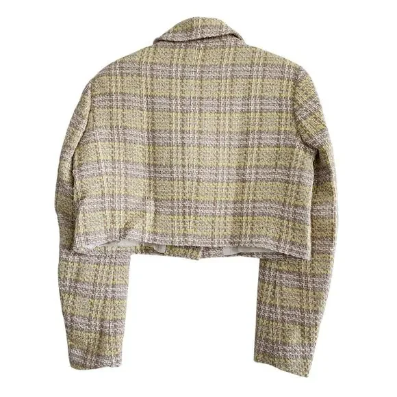 Zara Beige & Yellow Plaid Textured Cropped Lapel Collar Blazer Size Large - Picture 5 of 8
